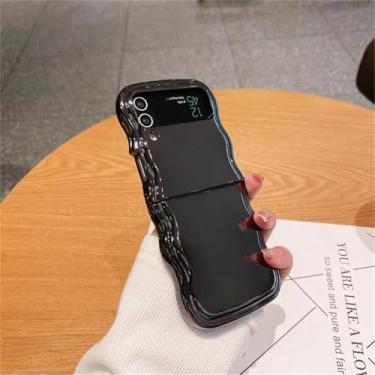 Imagem de Capa para Samsung Zflip6 com borda ondulada galvanizada a laser e capa de lente fina à prova de choque (para Samsung Zflip6/preta)