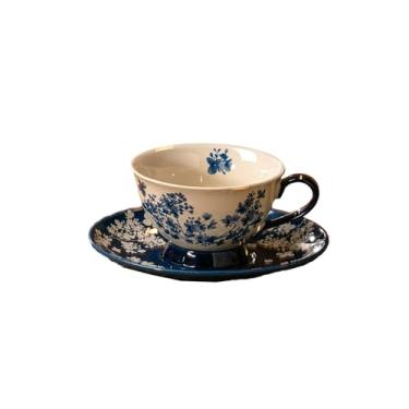 Imagem de Xícaras e pires de café resistentes a altas temperaturas retrô de cerâmica simples e requintada para uso doméstico chinês - xícaras e pires de café 220 mL (guirlanda)