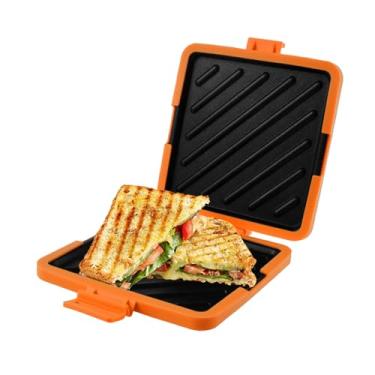 Imagem de Sanduicheira de micro-ondas com tiras de silicone ajustáveis sem fio para torradas, placa antiaderente, tecnologia de ondas de calor, torradeira para cozinhar deliciosos sanduíches crocantes (laranja)