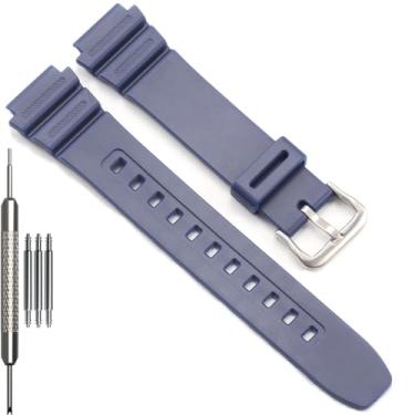 Imagem de Pulseira de borracha masculina série F108WH compatível com Casio A158WA AE1200WH A168WA W800HG MRW200H W218H (fivela de aço com pulseira azul profundo)