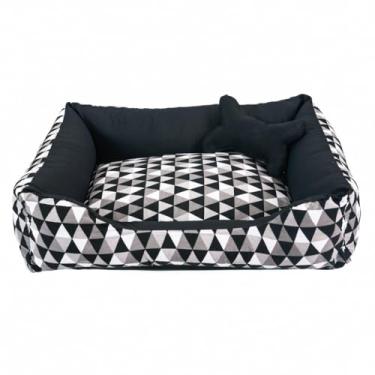 Imagem de cama pet lavavel luxo cama para cachorro grande (G) caminha de cachorro fundo impermeal + ossinho (Geométrico Preto (G))