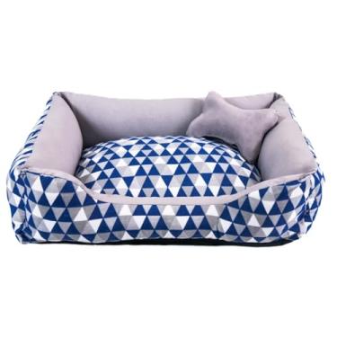 Imagem de cama pet lavavel luxo cama para cachorro grande (G) caminha de cachorro fundo impermeal + ossinho (Geométrico Marinho/Cinza (G))