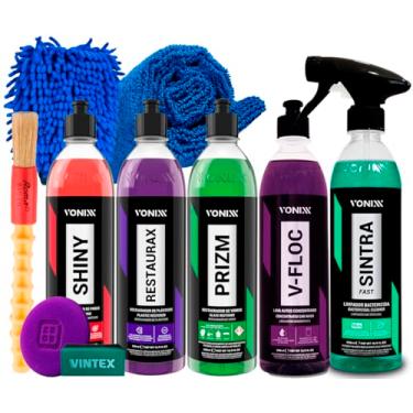 Imagem de Kit Estética e Limpaza Automotiva Profissional Vonixx Shampoo V-Floc Prizm Shiny Restaurax