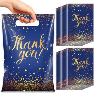 Imagem de Pajean 100 peças de sacos de presente de agradecimento, sacos plásticos de bolinhas douradas com alças pretas para lembrancinhas de festa de aniversário, formatura de mercadorias para pequenas