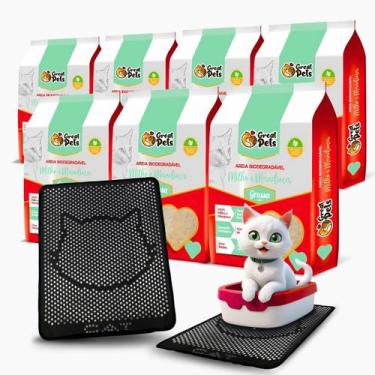 Imagem de Kit 7 Areia Biodegradável Grossa 2Kg Great Pets Com Tapete