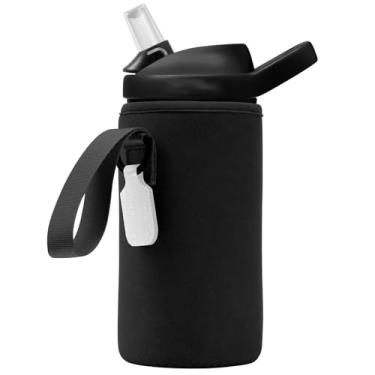 Imagem de Linkidea Manga para garrafa de água compatível com CamelBak Eddy+ Tritan 397 g, garrafa infantil de aço de 340 g, bolsa com suporte para garrafa de água com etiqueta de nome, preta