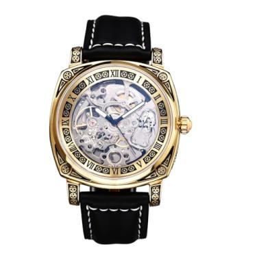 Imagem de OIDEA Relógios masculinos mecânicos com pulseira de couro: moda retrô grande mostrador numerais romanos relógios de pulso mecânicos automáticos relógio social de trabalho, Cor-C