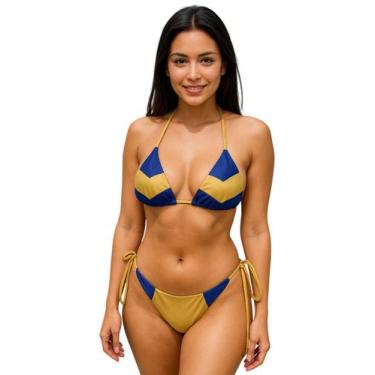 Imagem de Biquíni Feminino Cortininha Geométrico Com Bojo Calcinha Fio Dental Du