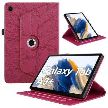 Imagem de TIPOYOROO Capa giratória para Samsung Galaxy Tab A9 Plus 2023 capa de couro PU leve com suporte de caneta para Galaxy Tab A9 + 11 polegadas, versão 2023, vermelha