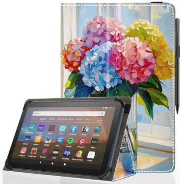 Imagem de Pudiceva Capa universal para tablet Android 10 de 10,1 polegadas, capa fina e dobrável para tablet com tela sensível ao toque de 22,9 a 10,7 cm com suporte para caneta Stylus, flores de janela