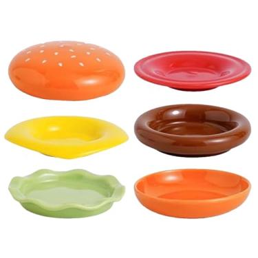 Imagem de Pratos pequenos de sobremesa – 6 camadas empilháveis de cerâmica para bolo, utensílios de jantar em forma de hambúrguer, pratos de cozinha empilháveis decorativos para o dia das mães, homens e