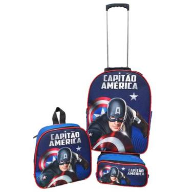 Imagem de Kit Mochila Escolar Rodinha Capitão América - DB