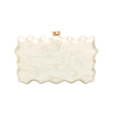 Imagem de WYZIG Bolsa feminina de acrílico para noite com glitter ondulado mármore bolsa de ombro corrente para festa de formatura e coquetel, Pérola branca