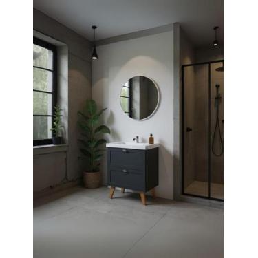 Imagem de Gabinete para Banheiro com Cuba e Espelho Redondo 60cm Retro Mdf Grafi