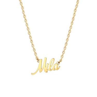 Imagem de MOMOL Colar com nome de aço inoxidável banhado a ouro 18 K, colar personalizado com nome personalizado, colar de placa de identificação para mulheres, Small, Banhado a ouro, Sem Pedra Preciosa