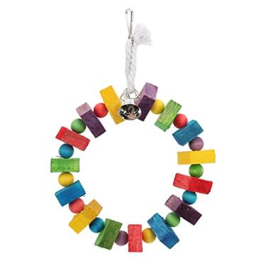 Imagem de Anel de balanço de papagaio, bloco de madeira colorido, brinquedos de poleiro de balanço de pássaros, balanço de papagaio, brinquedo pendurado em pé, playground, academia,