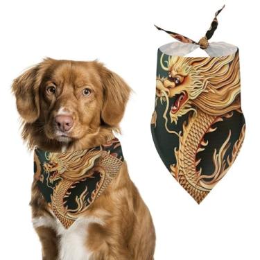 Imagem de Cachecol de poliéster triangular estampado com fundo chinês dragão - tamanho único (70 x 30 cm)
