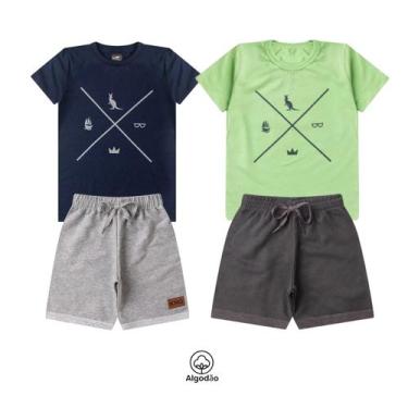 Imagem de Kit 4 Peças Conjunto Infantil Masculino Roupa Menino Verão Estampa Sim