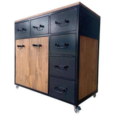 Imagem de Buffet Gourmet Industrial de Madeira e Ferro com 2 Portas e 6 Gavetas 