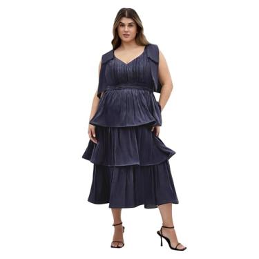 Imagem de City Chic Vestido feminino plus size - Betty Bow Midi, Azul marino, 48