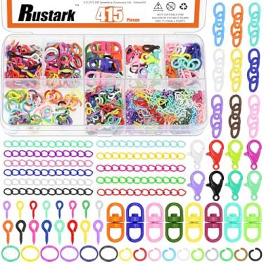 Imagem de Rustark 415 peças coloridas DIY kit de fabricação de anéis incluindo chaveiro com corrente anel de salto com parafuso de olhal ganchos de pressão giratórios, pulseiras, fechos de lagosta, chaveiro