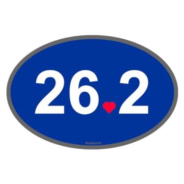 Imagem de Ímã de maratona, decalque magnético de 26,2 cm para carros, caminhões, SUVs ou geladeiras - Ímã oval azul grande 4x6 para corredores e entusiastas de corrida, à prova d'água
