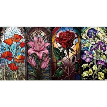 Imagem de KTHOFCY Kits de pintura de diamante 5D DIY para adultos, quatro lindas flores, bordado, ponto cruz, cristal, strass, pinturas, artes, decoração de parede, kits de pintura de pontos, 15,7 x 27,5 cm
