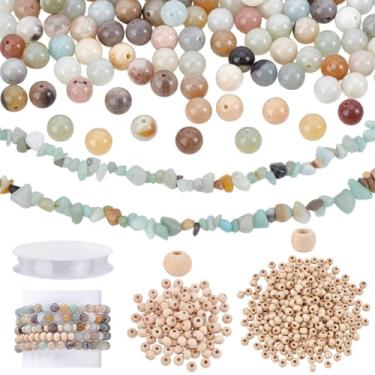Imagem de PH PandaHall Kit de miçangas para fabricação de joias, 580 peças e 2 fios, contas de pedra inacabadas, contas de amazonita, contas de pedras preciosas, kit de rosqueamento para artesanato, pulseira