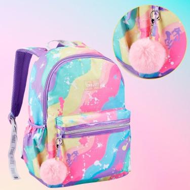 Imagem de Mochila Escolar Bolsa Juvenil Feminina Colorida Tie Dye Love