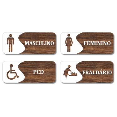 Imagem de Placas Sinalização Banheiros Pcd Fraldário Kit 4 Peças