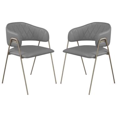 Imagem de Conjunto 2 Cadeiras Veneza Couro Cinza Metal Champanhe