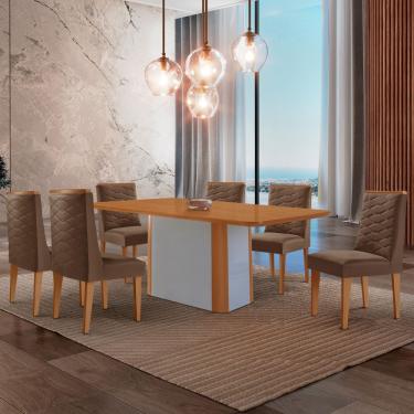 Imagem de Mesa De Jantar Isadora 180cm Tampo Mdf Laminado Veludo Marrom Naturale Off White
