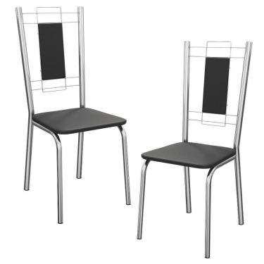 Imagem de Kit 2 Cadeiras Cromada Sala Jantar 2c005cr Corino Kappesberg Preto