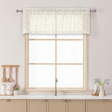 Imagem de Chyhomenyc Cortinas curtas transparentes marfim para janelas de 35,5 cm de comprimento, 2 peças, cortinas curtas de cozinha com filtro de luz, cortina pequena superior para sala de estar quarto porão