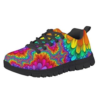 Imagem de Dellukee Tênis de corrida infantil para meninos e meninas, laranja, amarelo, azul/preto, cor sólida, bolinhas, caminhada, Flores tie dye, 22 BR