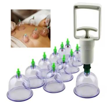 Imagem de Kit com 12 Ventosas Terapêuticas Brancas Bomba de Sucção Manual Ventosaterapia a Vácuo para Massagem, Acupuntura, Massoterapia Chinesa e Relaxamento Muscular