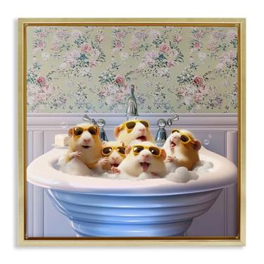 Imagem de Stupell Industries Design de arte de parede em tela flutuante com moldura dourada para porquinhos-da-índia por Jim Baldwin, 45,7 x 45,7 cm