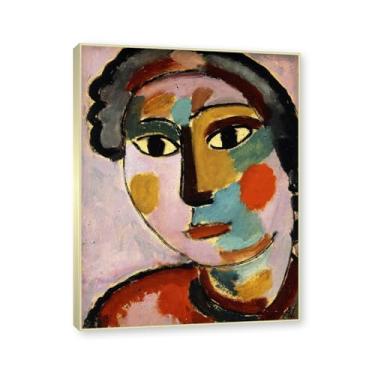 Imagem de NHLDZYH Moldura champanhe. Alexej von Jawlensky, impressão clássica, (cabeça abstrata 14), decoração de parede para cozinha, quarto. 60x80cm