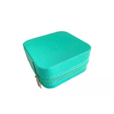 Imagem de Porta Jóias Compacto, Organizador de Bijuterias com Zíper, Estojo de Viagem em Couro Sintético, 10x10x5,5cm, Cores Variadas (Verde)