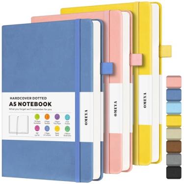 Imagem de Caderno de diário pontilhado com bala, pacote com 3, diário pontilhado A5 com papel de 120 g/m², caderno pontilhado de couro, caderno quadriculado de capa dura, cada um com 156 páginas ocultas, diário