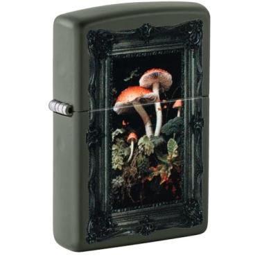 Imagem de Zippo Isqueiro de bolso fosco verde com design de fungos emoldurados