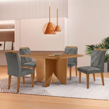 Imagem de Mesa Evora 90 Mdf Com 4 Cadeiras Melissa Linho Grafite Naturalle