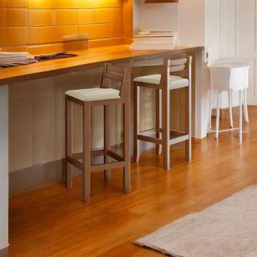 Imagem de Kit 2 Banquetas Luxo Baixa Ibiza - Base em Madeira Maciça - Estofado e
