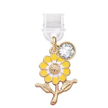 Imagem de ELISE & FONDA TP852 Tipo-C porta de carregamento plugue antipoeira pequeno girassol pingente de celular para iPhone 15/16/Samsung/OnePlus/Xiaomi/oppo telefones Android (amarelo)