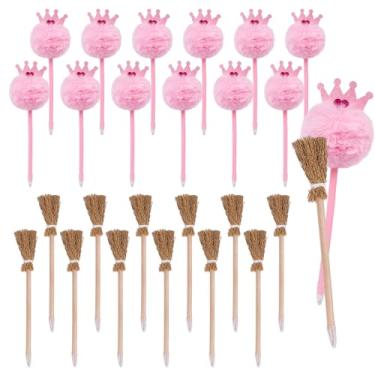 Imagem de LUOHECAM 24 peças de lembrancinhas de festa de bruxa, decorações de festa de Halloween, lápis de vassoura de bruxa, rosa e princesa, canetas esferográficas fofas para crianças, adolescentes e adultos