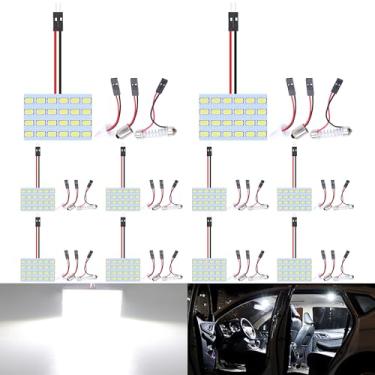 Imagem de QAUBEN Pacote com 10 lâmpadas LED de painel branco frio 5730 5630 24SMD para luz de leitura de mapa automotivo com adaptadores T10/BA9S/Fesoon DC 12V