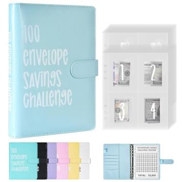 Imagem de Fichário de desafio de 100 envelopes, desafio de economia de dinheiro 100 envelopes, fichário de orçamento para economizar dinheiro A5 com envelopes de dinheiro para economizar $5.050 planejador de