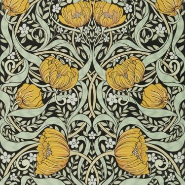 Imagem de LXCREAT Papel de parede de papel de parede floral amarelo e verde 44,5 cm x 299,7 cm Papel de contato de folhas vintage para sala de estar