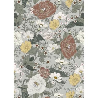 Imagem de Guvana Papel de parede vermelho floral e folha papel de parede de contato vintage papel de parede autoadesivo para quarto decoração de sala de estar 199.9 cm x 44.0 cm