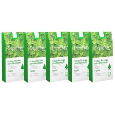 Imagem de Kit 5 Caixas Folhas Prontas Cera Depilatória Depilação Facial Depilfla